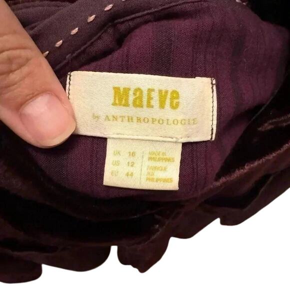 Maeve by Anthropologie Burgundy Velvet Button Front Shirt Size 12 - Picture 2 of 4